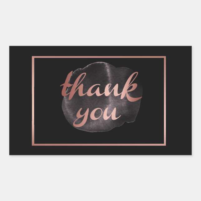 Sticker Rectangulaire élégant noir rose feuille d'or métallique merci mé (Devant)