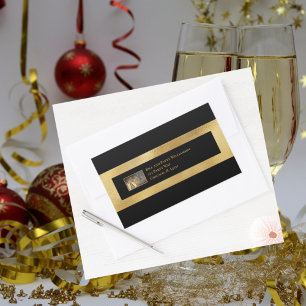 Sticker Rectangulaire Elégant Nouvel An Eve Black Gold Grande Adresse