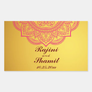 Sticker Rectangulaire Elégant or rose rouge Indien Mariage Recta