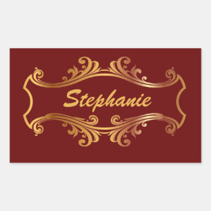 Sticker Rectangulaire Elégant Rouge Bourgogne Maroon Or Personnalisé Chi