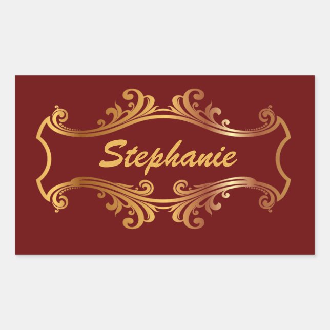 Sticker Rectangulaire Elégant Rouge Bourgogne Maroon Or Personnalisé Chi (Devant)