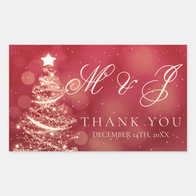 Sticker Rectangulaire Élégant Rouge & Or Noel Mariage Favor Balise (Devant)