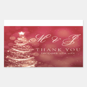Sticker Rectangulaire Élégant Rouge & Or Noel Mariage Favor Balise