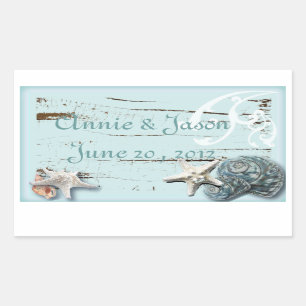 Sticker Rectangulaire Elegant Seashells Beach Mariage Papeterie