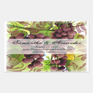 Sticker Rectangulaire Élégant Vignoble Mariage de raisins pourpre/vert