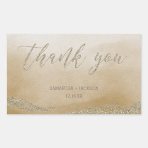 Sticker Rectangulaire Elégante aquarelle en Merci Mariage de sable