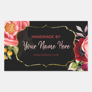 Sticker Rectangulaire Elégante couleur or noir Floral Aquarelle artisana