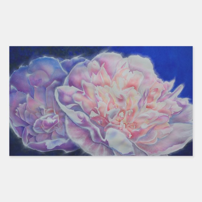 Sticker Rectangulaire Elégante couleur rose blanc pastel aquarelle flora (Devant)