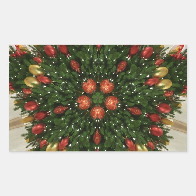 Sticker Rectangulaire Élégante couronne de Noël Rouge Vert Kaleidoscopiq (Devant)