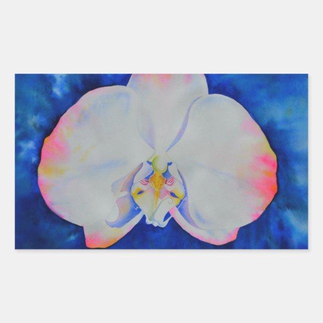 Sticker Rectangulaire Elégante orchidée d'aquarelle blanche rose (Devant)