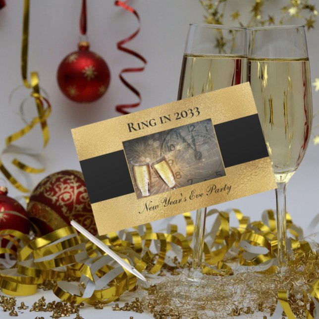 Sticker Rectangulaire Élégante Soirée Noire Gold Party Grand (Créateur téléchargé)