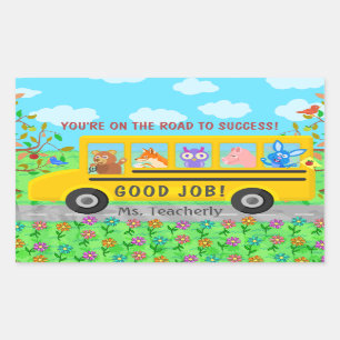 Sticker Rectangulaire Élémentaire Coupe d'autobus scolaire Route vers