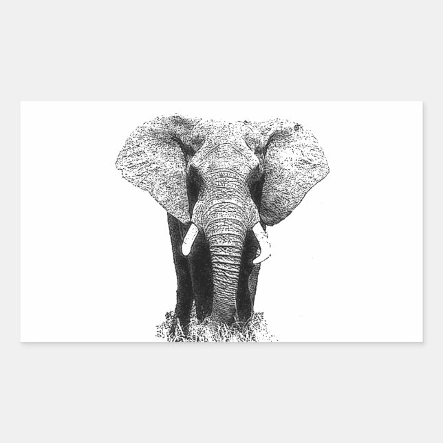 Sticker Rectangulaire Eléphant noir et blanc (Devant)