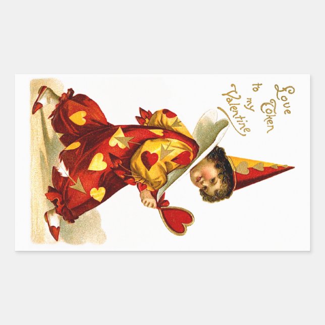 Sticker Rectangulaire Ellen H. Clapsaddle : Arlequin au coeur (Devant)