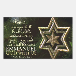 Sticker Rectangulaire Emmanuel Dieu avec nous Matthieu 1:23 Bible de Noë