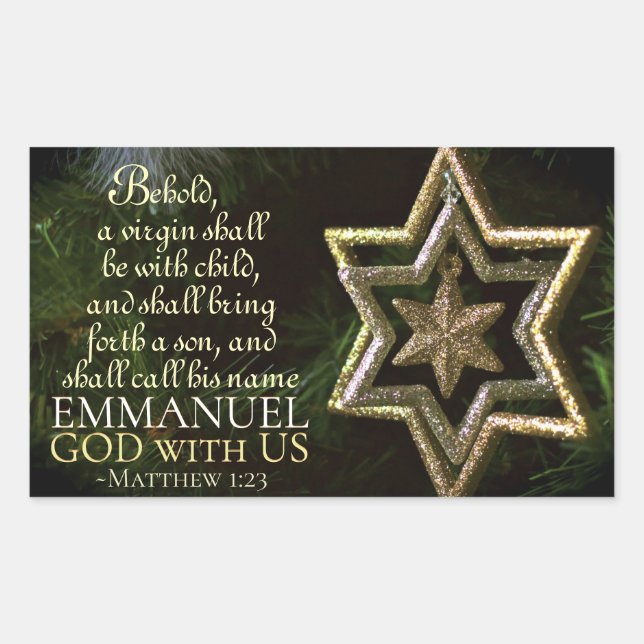 Sticker Rectangulaire Emmanuel Dieu avec nous Matthieu 1:23 Bible de Noë (Devant)