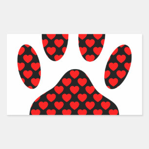Sticker Rectangulaire Empreinte de patte de chien avec les coeurs