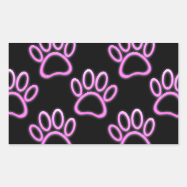 Sticker Rectangulaire Empreinte de patte de chien de Néon rose (Devant)