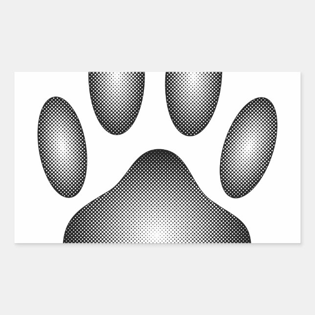 Sticker Rectangulaire Empreinte de patte de chien en dégradé noir et bla (Devant)