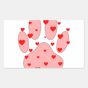 Sticker Rectangulaire Empreinte de patte rose aux coeurs