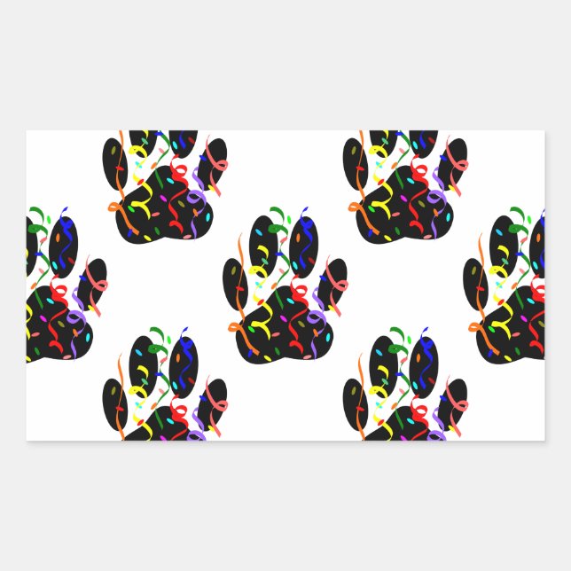 Sticker Rectangulaire Empreintes de pattes Confetti Et Motif Party Strea (Devant)