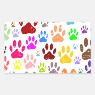 Sticker Rectangulaire Empreintes de pattes de chiens colorés en détresse