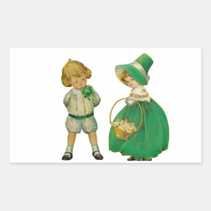 Sticker Rectangulaire Enfants garçons et filles vintages vert St Patrick