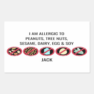 Sticker Rectangulaire Enfants Personnalisés Sesame Nut Dairy Soy Oeuf Al