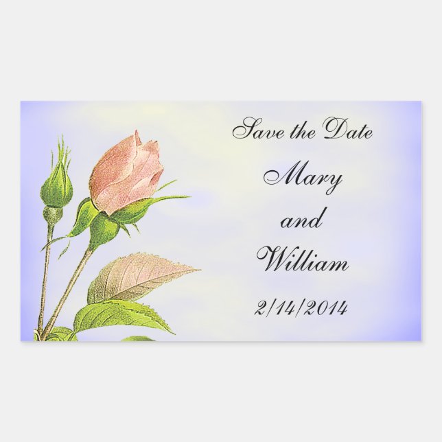 Sticker Rectangulaire Enregistrer la date Botanical Rose Rosebud (Devant)