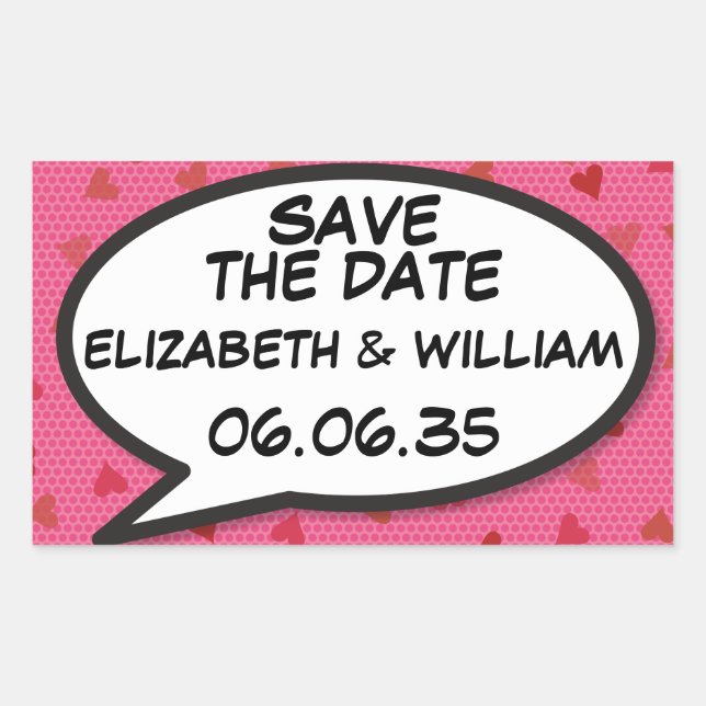 Sticker Rectangulaire ENREGISTRER LA DATE Discours Bubble Fun Retro Comi (Devant)