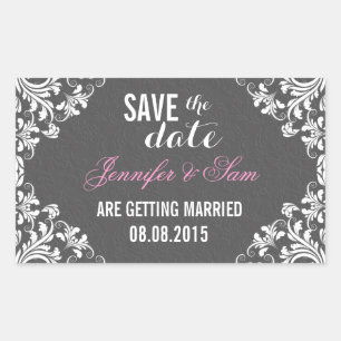 Sticker Rectangulaire Enregistrer la date - Gris Damas Blanc Vintage den