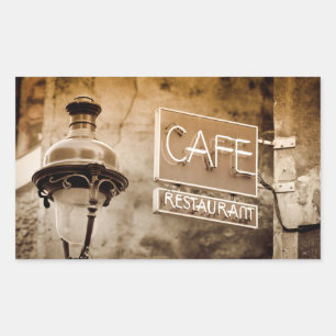 Sticker Rectangulaire Enseigne de café sépia, Paris, France