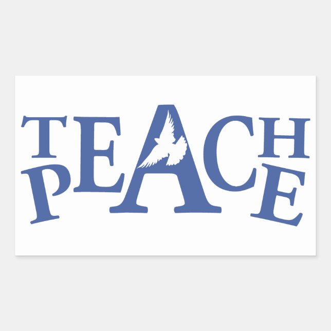 Sticker Rectangulaire Enseigner la paix simple colombe bleu texte étique (Devant)