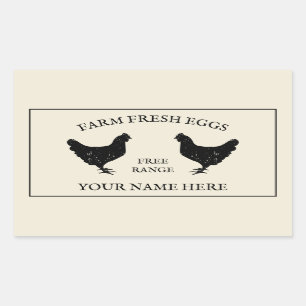 Sticker Rectangulaire ÉOEufs frais de ferme libre dessin de poulet rusti