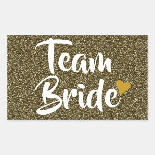 Sticker Rectangulaire Équipe Mariée Cœur Doré Paillettes
