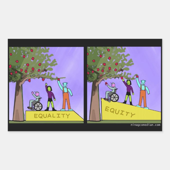 Sticker Rectangulaire Équité/Égalité (Devant)