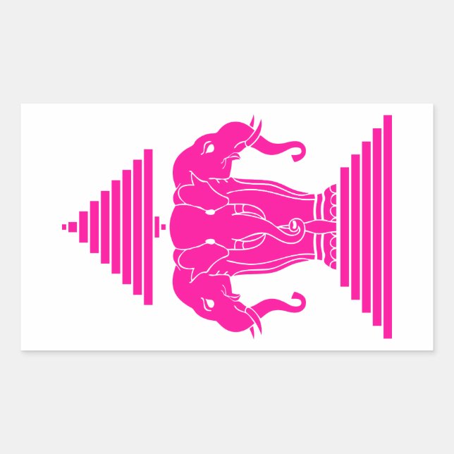 Sticker Rectangulaire Erawan rose trois éléphant en tête Lao / Laos Drap (Devant)