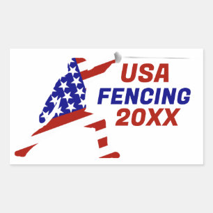Sticker Rectangulaire Escrime Patriotique USA En Garde Sports