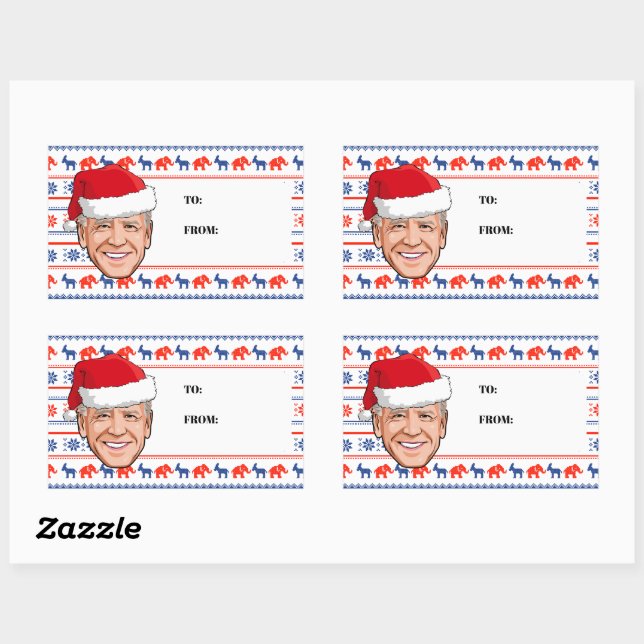 Sticker Rectangulaire Étiquette-cadeau de Noël Joe Biden (Feuille)