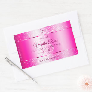 Sticker Rectangulaire Étoiles de Parties scintillant rose fille Étiquett