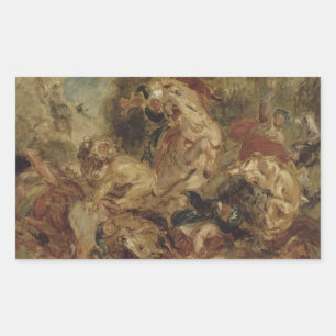 Sticker Rectangulaire Eugene Delacroix - La chasse au lion