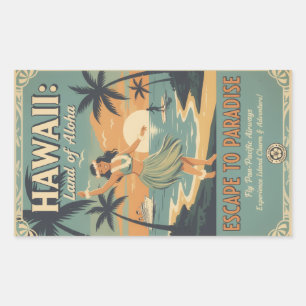 Sticker Rectangulaire Évasion vintage hawaïenne au pays de l'Aloha vers