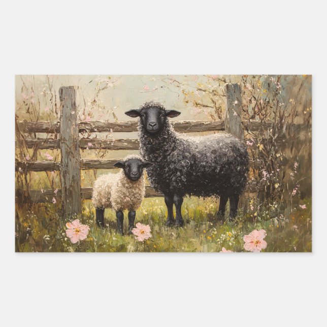 Sticker Rectangulaire Ewe et agneau Printemps (Devant)