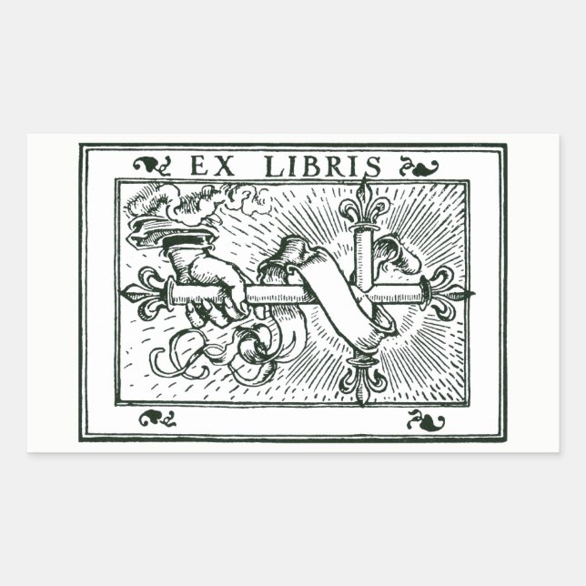 Sticker Rectangulaire Ex Libris Fleur De Lys Cross (Devant)