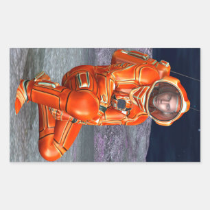 Sticker Rectangulaire Explorateur de Mars Astronaute Planète Alien Art S