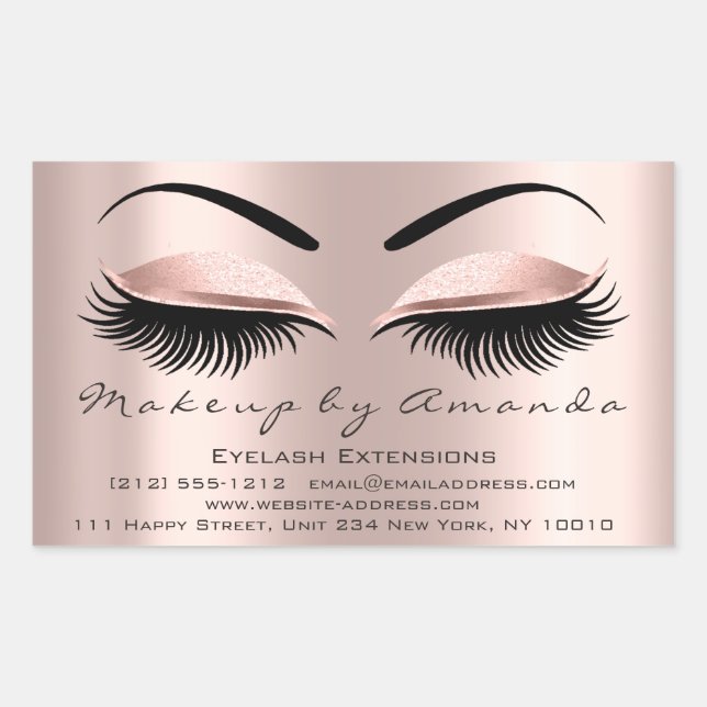 Sticker Rectangulaire Eyelash Extension Maquillage Beauté Rose Microblad (Devant)