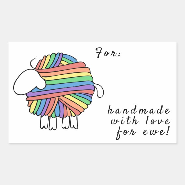 Sticker Rectangulaire Fabriqué à la main par le mouton arc-en-ciel (Devant)