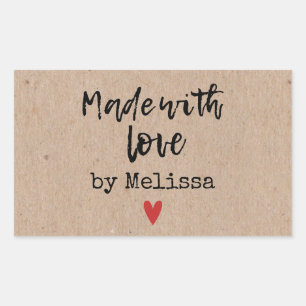 Sticker Rectangulaire Fabriqué Avec L'Amour Kraft