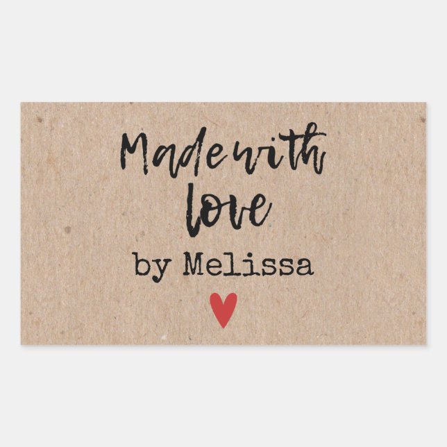 Sticker Rectangulaire Fabriqué Avec L'Amour Kraft (Devant)
