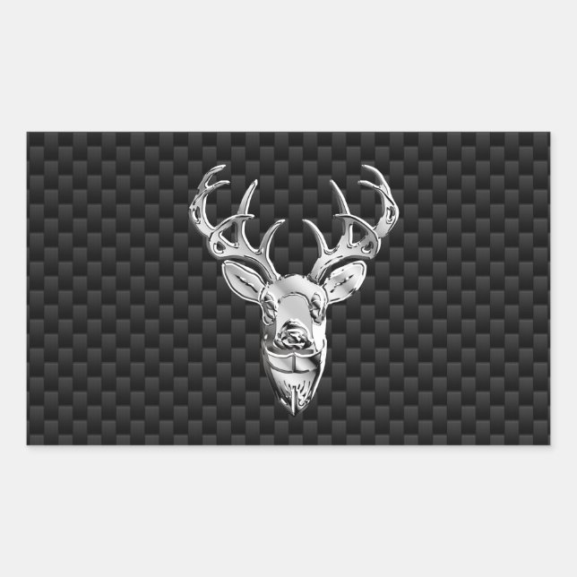 Sticker Rectangulaire Face de cerf en argent sur impression en fibre de  (Devant)